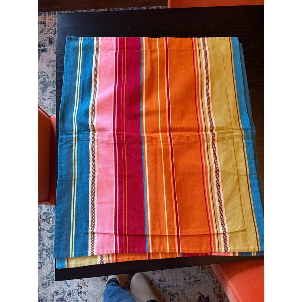 PB‎ Teen Striped Sham Covers Pillow Orange Blue Pink Cotton Set of 2